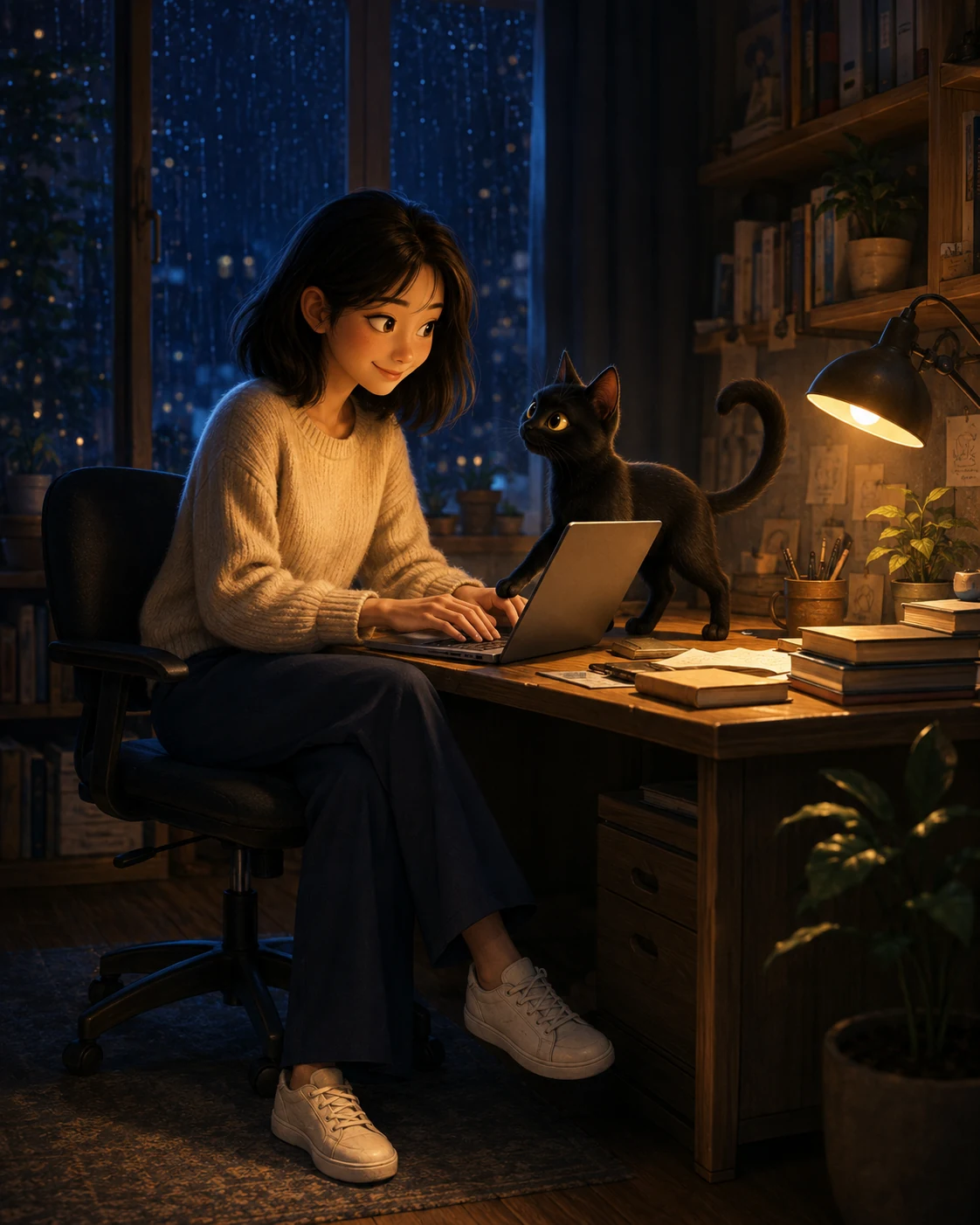 01 · Midnight Studio: 혜 언니와 Lumi가 함께하는 cinematic storybook scene