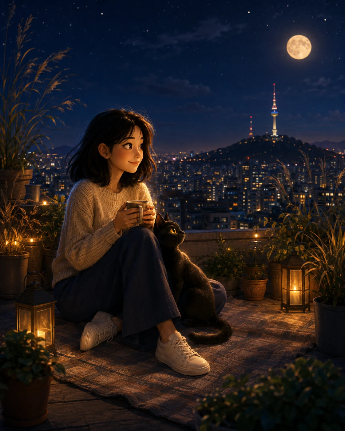 02 · Moonlit Seoul: 혜 언니와 Lumi가 함께하는 cinematic storybook scene